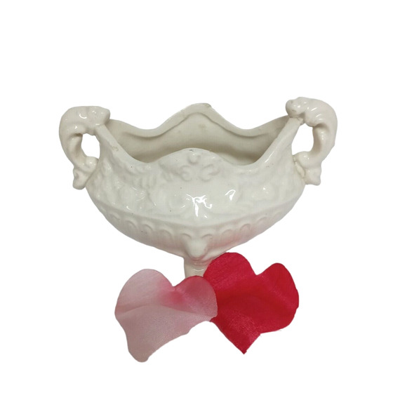 VTG Victorian Cherub Candle Holder White Majolica Pottery Angels Holiday Decor - Picture 2 of 16